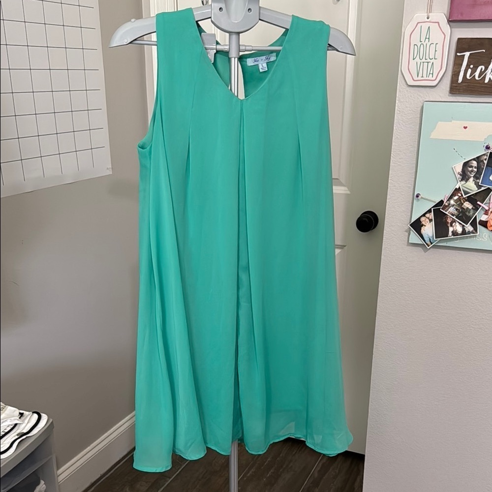 She + Sky Blue Green Sleeveless Sundress